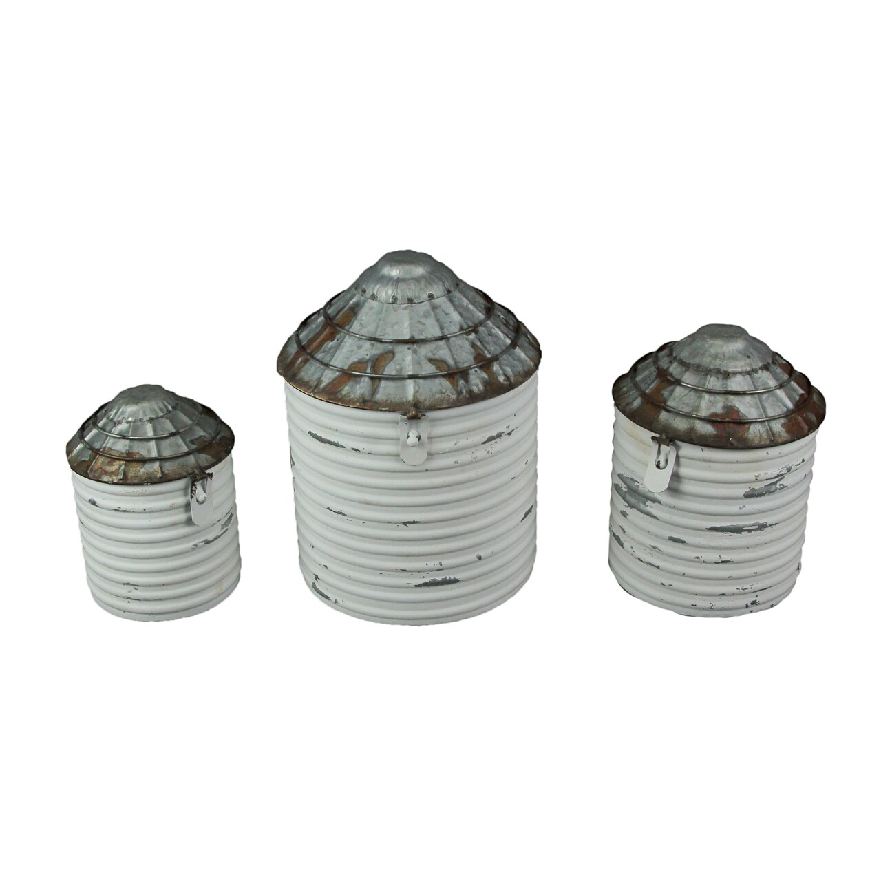 Vintage Farmhouse Style Galvanized Decorative Tin Silo Canister Set of 3